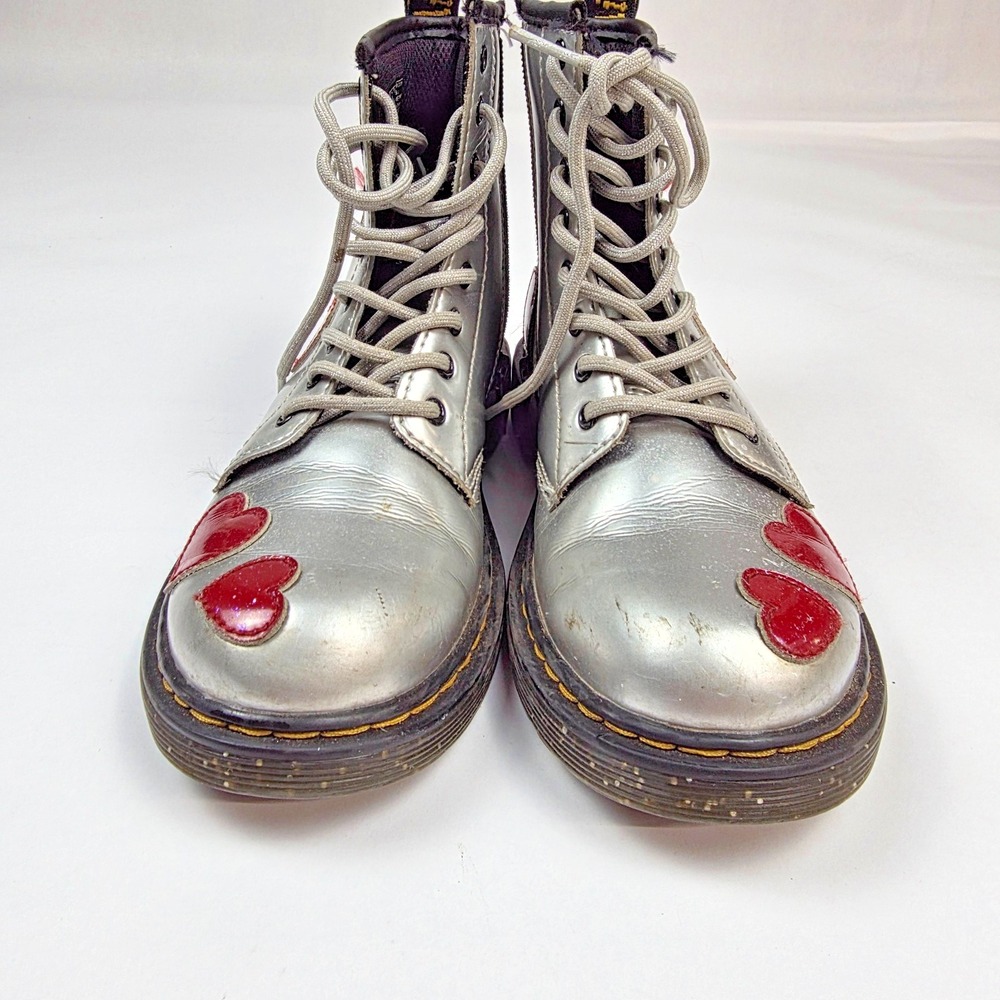 Dr. Martens Boots Metallic Silver Hearts Zipper Side Sz 3 Valentines High Top - Picture 4 of 10